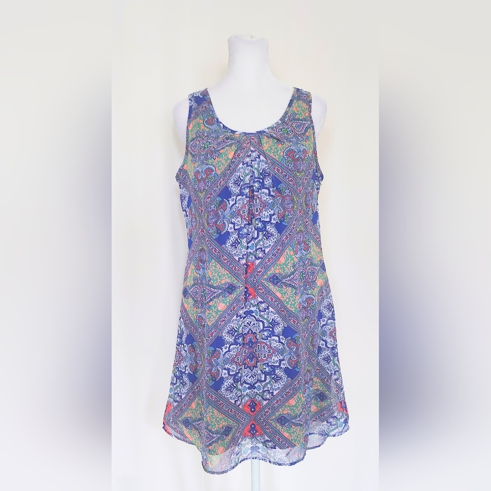 My Michelle Pleated Sleeveless A Line Dress Blue Size Medium